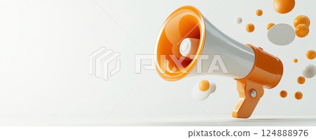 Orange Megaphone for Loud Announcement and Attention Grabbing Public Broadcast 124888976