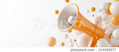 Orange Megaphone with Scattered Bubbles for Marketing Advertising and Communication Purposes 124888977