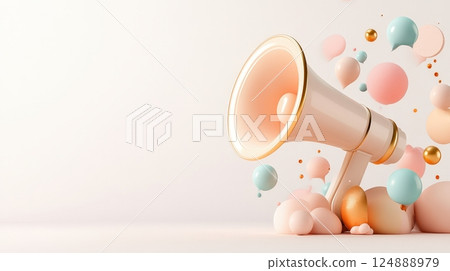 Pastel colored Geometric 3D Megaphone for Messaging and Promotion 124888979