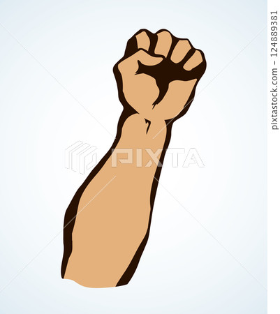 Superman's hand with an elongated fist. Vector drawing 124889381