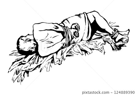 Man With hands tied. Vector drawing 124889390