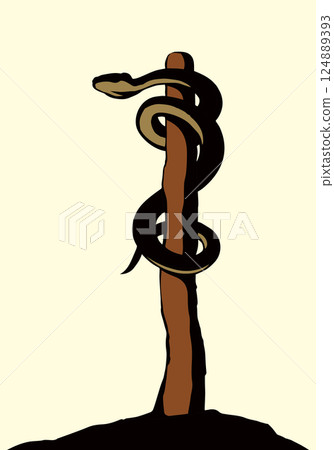 The serpent on the pole. Vector drawing 124889393