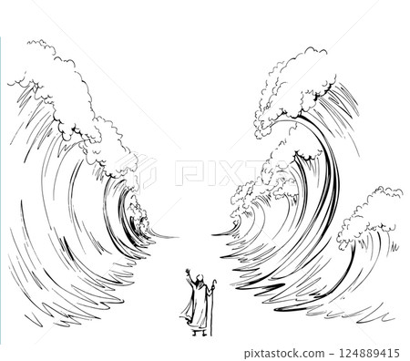 Moses with the staff. Vector drawing 124889415