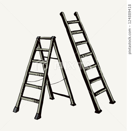 Folding stepladder. Vector drawing icon Folding stepladder. Vector drawing icon 124889418