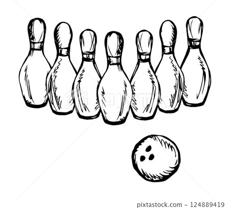 Game pins and ball. Vector drawing 124889419