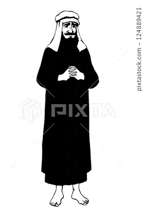 Jewish man in old clothes. Vector drawing 124889421