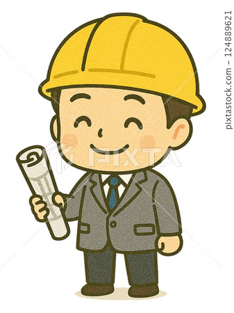 建築工地上的男建築師(Q版人物:微笑) 建築工地上的男建築師(Q版人物:微笑) 124889621