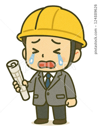 建築工地上的男建築師（Q版人物：哭泣的臉） 124889626