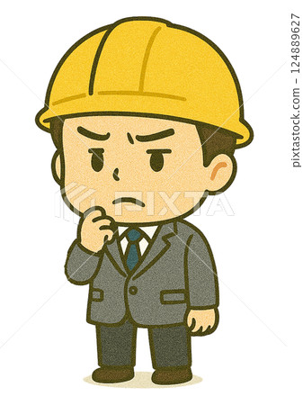 Male architect at a construction site (with a dark, serious face) 124889627