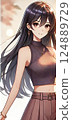 一個穿黑色連衣裙的女人 124889729