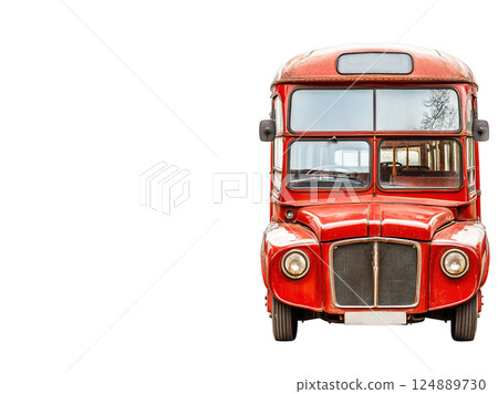 Retro tourist bus isolated on white background for travel enthusiasts and decoration. Header banner mockup with copy space. 124889730
