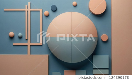 Abstract Geometric Artwork Featuring Soft Pastel Tones and Simple Shapes Design 124890178