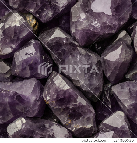 Lots of amethyst gemstones 124890539