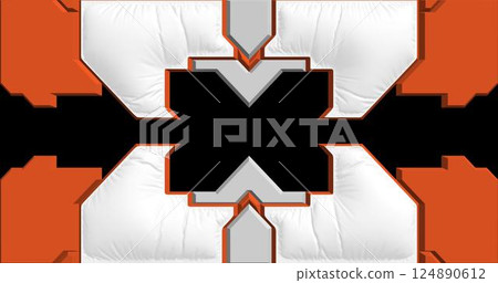 Art frame with 3D hi-fi elements and fabric covering in orange and white. Vector illustration. 124890612