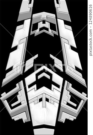 Abstract illustration of 3D elements. Hi-fi details in futuristic style. Light vector illustration on a black background. Abstract illustration of 3D elements. Hi-fi details in futuristic style. Light vector illustration on a black background. 124890616