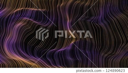 Abstract winding lines of different colors on a black background. Vector illustration in concept technology, science, music, modernity. Abstract winding lines of different colors on a black background. Vector illustration in concept technology, science, music, modernity. 124890623