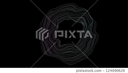 Abstract writhing circle lines of different colors on a black background. Vector illustration in concept technology, science, music, modernity. 124890626