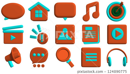 A set of voluminous 3D icons in a minimalist style. The orange-blue color palette and simple shapes make the elements suitable for interfaces, applications, web design and infographics. A set of voluminous 3D icons in a minimalist style. The orange-blue color palette and simple shapes make the elements suitable for interfaces, applications, web design and infographics. 124890775