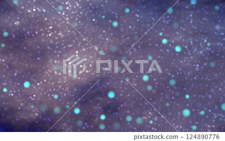 Vector illustration with bokeh effect, made in soft lilac and blue tones. Many glowing particles of different sizes create the atmosphere of a starry sky or magical glow. 124890776