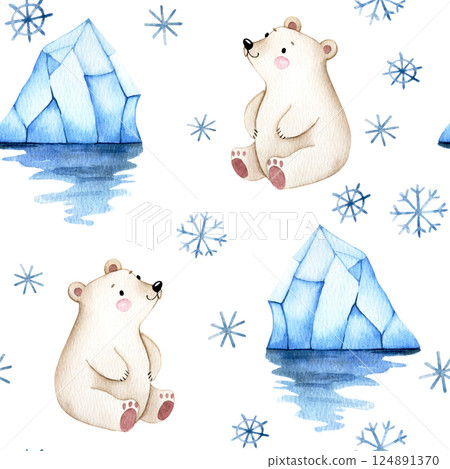 cute seamless pattern with baby polar bears. watercolor print for kids cute seamless pattern with baby polar bears. watercolor print for kids 124891370