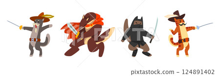 Fantasy Animal Warrior and Fighter Character with Sword Vector Set Fantasy Animal Warrior and Fighter Character with Sword Vector Set 124891402