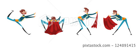 Man Toreador with Sword and Red Clothes Fighting Vector Set Man Toreador with Sword and Red Clothes Fighting Vector Set 124891415