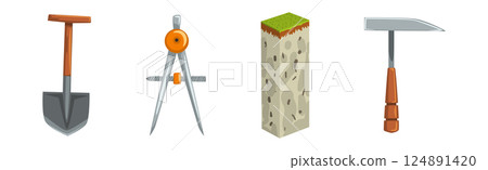 Earth Exploration and Geological Discovery Tool Vector Set 124891420