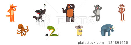 Animal Character with Mobile Smartphone Gadget Vector Set 124891426