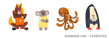 Animal Character with Mobile Smartphone Gadget Vector Set Animal Character with Mobile Smartphone Gadget Vector Set 124891428