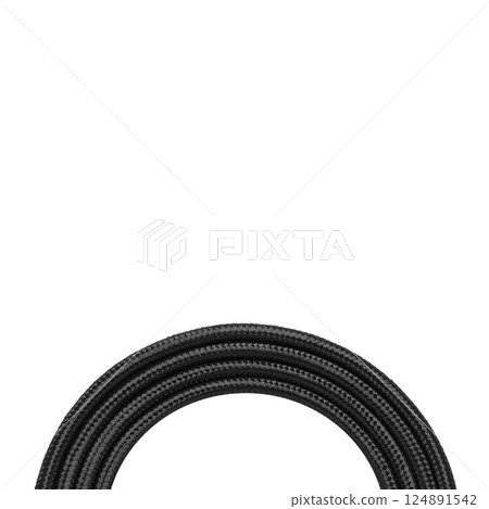 black cable twisted into a semicircle on a white isolated background 124891542