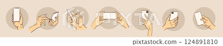 Hand holding smartphone, empty screen, phone mockup, application on touch screen device. 124891810