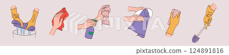 Housework concept. Hand drawn Vector illustrations. All elements are isolated Housework concept. Hand drawn Vector illustrations. All elements are isolated 124891816