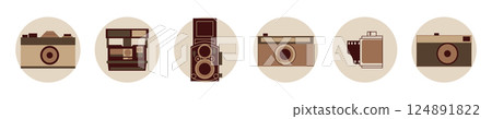 Set of various vintage film retro camera. Flat design vector stylish illustration with modern colors. Set 2 124891822