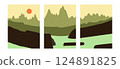 Collection of natural landscape by mountains and sea. Editable vector illustration for a website, invitation, postcard or poster. 124891825