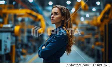 Female project manager oversees operations in modern industrial facility 124891873