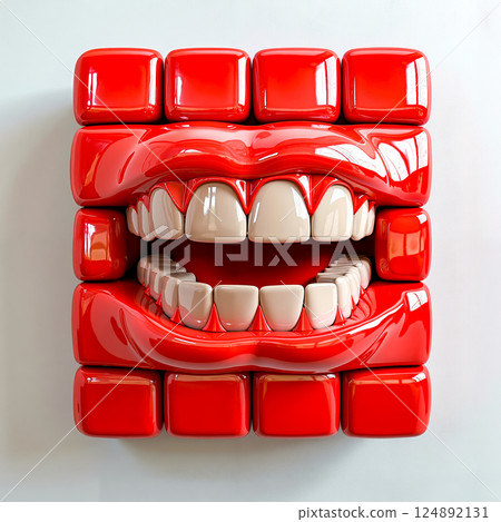 A close up of a red mouth with a smile on it 124892131