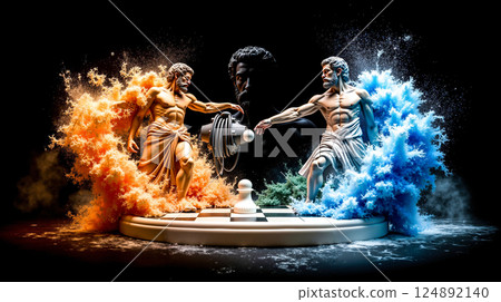 A chess board with two men playing chess on it 124892140