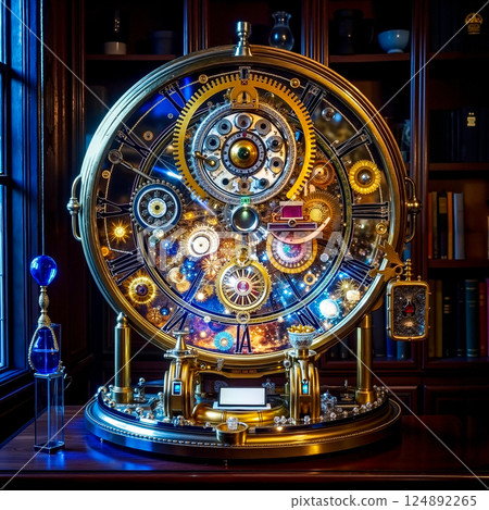 A clock that is sitting on top of a table 124892265