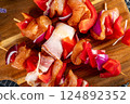Raw chicken shashlik. 124892352