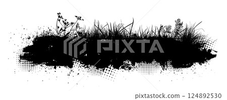 black grass horizontal silhouettes . hand drawing. Not AI Vector illustration 124892530