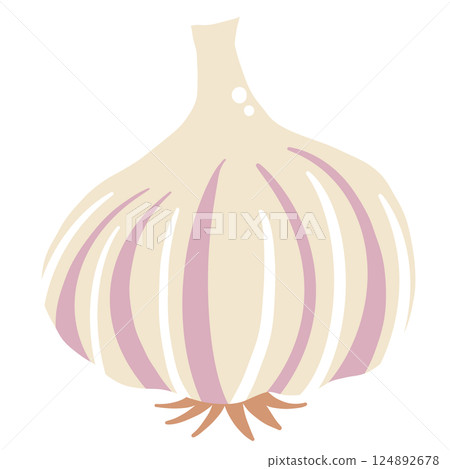 Garlic Illustration of fresh vegetables hand-drawn flat vector elements Organic Food Invitations, gifts, greeting cards, print, textile 124892678