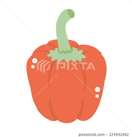 Red bell pepper Illustration of fresh vegetables hand-drawn flat vector elements Organic Food Invitations, gifts, greeting cards, print, textile 124892682