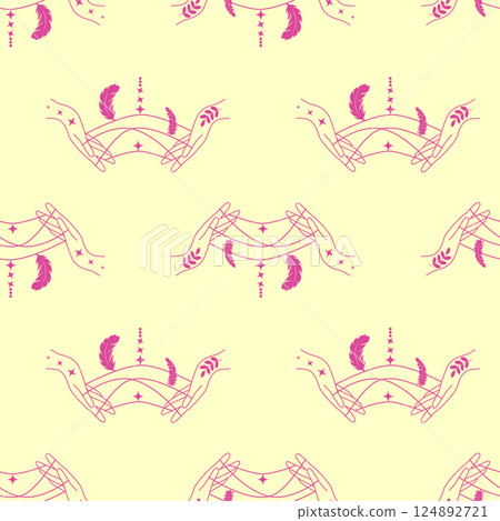 Silhouettes Magic symbols seamless pattern, with magical elements such as snake, eye, tarot cards, hand, skull. Witchcraft theme symbols and elements Silhouettes Magic symbols seamless pattern, with magical elements such as snake, eye, tarot cards, hand, skull. Witchcraft theme symbols and elements 124892721