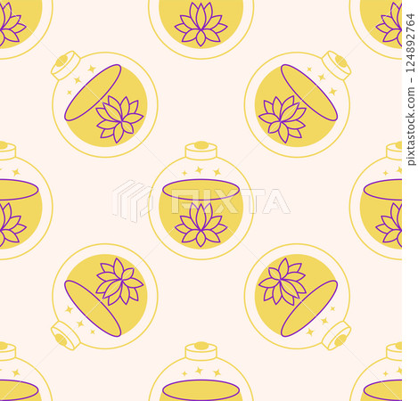 Silhouettes Magic symbols seamless pattern, with magical elements such as snake, eye, tarot cards, hand, skull. Witchcraft theme symbols and elements 124892764