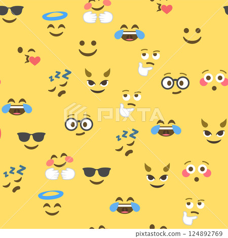 Seamless pattern of emoticons and emoji, emoji vector illustration, emoji background for social network Seamless pattern of emoticons and emoji, emoji vector illustration, emoji background for social network 124892769