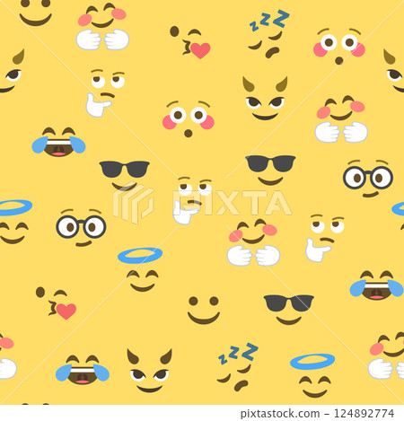 Seamless pattern of emoticons and emoji, emoji vector illustration, emoji background for social network Seamless pattern of emoticons and emoji, emoji vector illustration, emoji background for social network 124892774