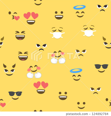 Seamless pattern of emoticons and emoji, emoji vector illustration, emoji background for social network Seamless pattern of emoticons and emoji, emoji vector illustration, emoji background for social network 124892784