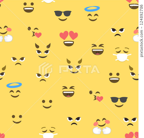 Seamless pattern of emoticons and emoji, emoji vector illustration, emoji background for social network Seamless pattern of emoticons and emoji, emoji vector illustration, emoji background for social network 124892786
