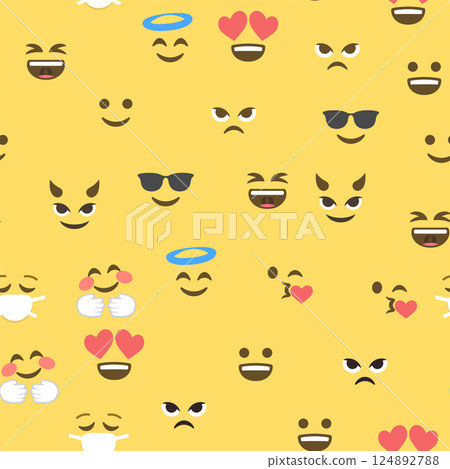 Seamless pattern of emoticons and emoji, emoji vector illustration, emoji background for social network Seamless pattern of emoticons and emoji, emoji vector illustration, emoji background for social network 124892788