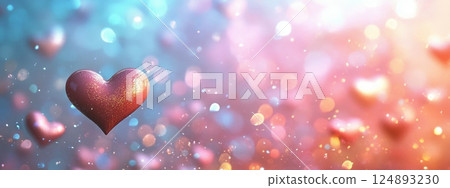 Colorful hearts float gently in a dreamy background of shimmering bokeh lights 124893230